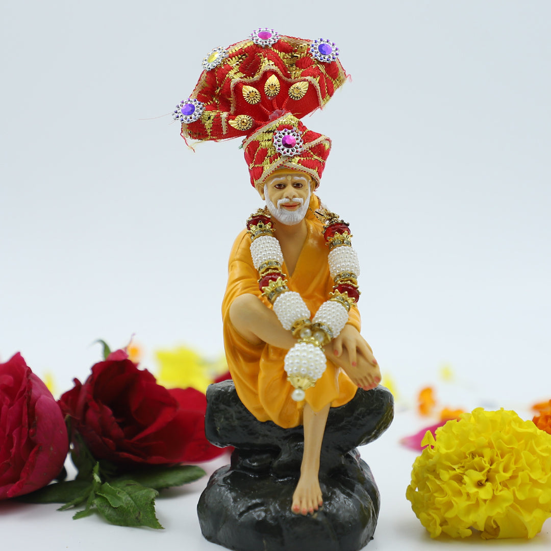 Hemant art Shirdi Sai Baba Idol,Statue,Murti Sitting On Stone Resin Fiber Statue - 4.5 Inche